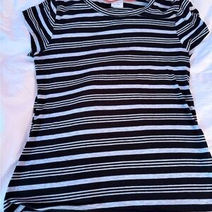 Poof! Black and White Striped Crewneck Top